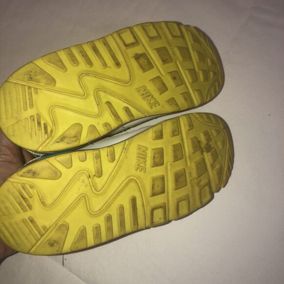 Girls Nike Air Max '90 White Lagoon Blue Volt Clear Water Running sz 10Y - Picture 7 of 9